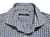 Pal Zileri Shirt L/16 Light Blue Plaid Cotton/Linen One-piece Collar