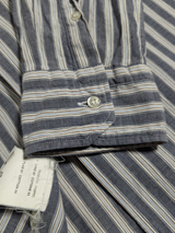 Corneliani Sport Shirt XXL/18 Ink Blue Striped Linen/Cotton One-Piece Collar