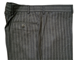 Luigi Bianchi Lubiam Trousers 35 Charcoal Chalk Stripe Striped Flat Front Tailored fit Wool Flannel