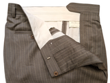 Luigi Bianchi Lubiam Trousers 32 Mushroom Stripe Pleated front Full Fit Wool