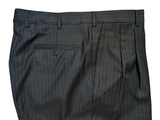 Luigi Bianchi Lubiam Trousers 36 Charcoal Grey Striped Pleated front Full Fit Wool
