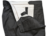 Luigi Bianchi Lubiam Trousers 36 Charcoal Grey Striped Pleated front Full Fit Wool