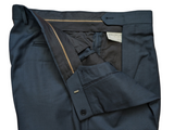 Luigi Bianchi Lubiam Trousers 36 Dark Blue Birdseye Pleated front Full Fit Wool