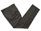 Luigi Bianchi Lubiam Trousers 34 Charcoal Brown Striped Pleated front Full Fit Wool