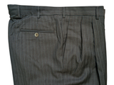 Luigi Bianchi Lubiam Trousers 34 Charcoal Brown Striped Pleated front Full Fit Wool