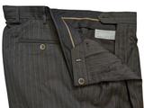 Luigi Bianchi Lubiam Trousers 34 Charcoal Brown Striped Pleated front Full Fit Wool
