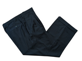 Luigi Bianchi Lubiam Trousers 42x30 Navy Blue Striped Pleated Full Fit Wool