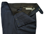 Luigi Bianchi Lubiam Trousers 42x30 Navy Blue Striped Pleated Full Fit Wool