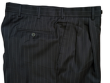 Luigi Bianchi Lubiam Trousers 33 Black Striped Pleated front Full Fit Wool