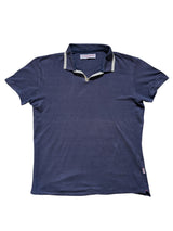 Orlebar Brown Felix Polo Shirt M Navy Trimmed Linen