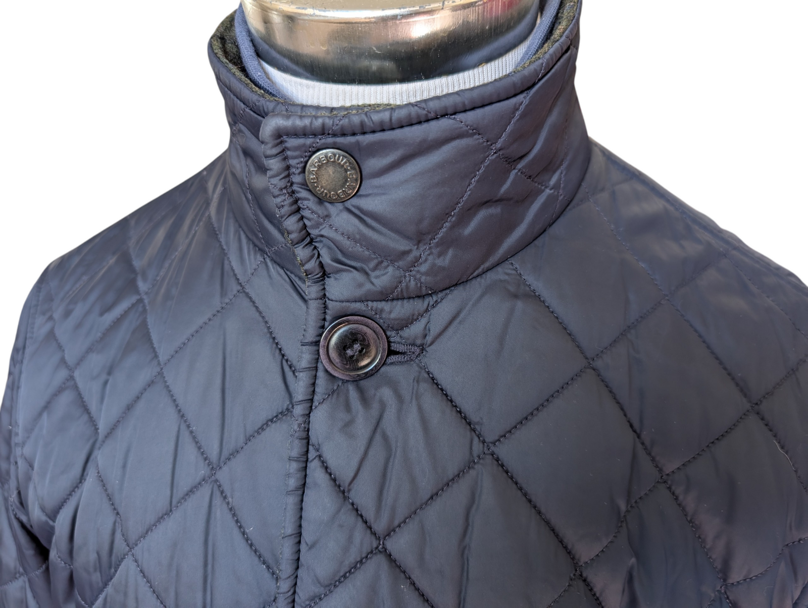 Barbour x Abraham Moon Jacket M Navy Blue Prior Quilt Tweed Trim