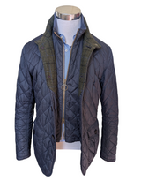 Barbour x Abraham Moon Jacket M Navy Blue Prior Quilt Tweed Trim