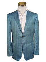 Canali Sport Coat 40R Teal Blue Herringbone Wool/Silk/Linen