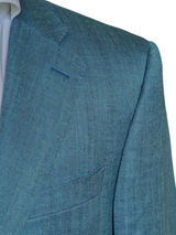 Canali Sport Coat 40R Teal Blue Herringbone Wool/Silk/Linen