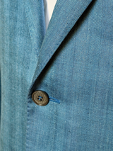 Canali Sport Coat 40R Teal Blue Herringbone Wool/Silk/Linen