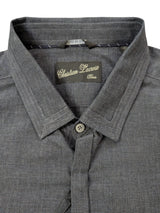 Christian Lacroix Rare Sample Shirt 16 Charcoal Microcheck Fly Front Cotton
