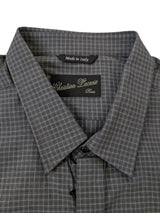 Christian Lacroix Rare Sample Shirt 16 Grey Check Slate Sleeved Cotton