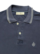 Della Ciana Polo Shirt M Slim Navy Blue Cotton Pique Raw edged