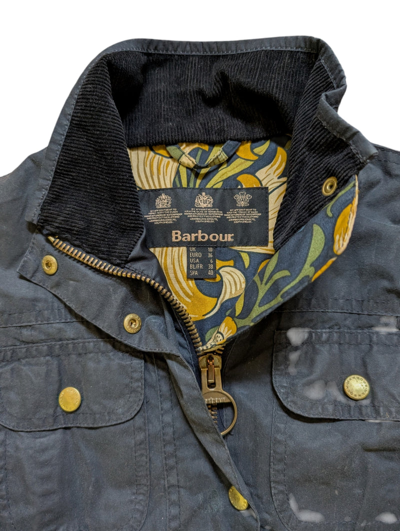 Barbour x William Morris Ladies Waxed Jacket S/M 6 US Blue Cotton
