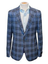 Benjamin Zegna Sport Coat Blue Plaid 2-button Soft Shoulder Linen/Wool/Silk