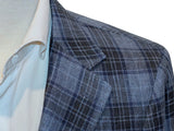 Benjamin Zegna Sport Coat Blue Plaid 2-button Soft Shoulder Linen/Wool/Silk