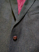 Marks & Spencer Abraham Moon Sport Coat 44R Olive Green Herringbone 2-button Worsted Wool Tweed