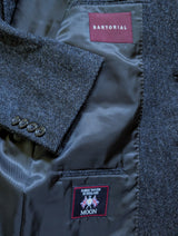 Marks & Spencer Abraham Moon Sport Coat 44L Charcoal Blue Herringbone 2-button Worsted Wool Tweed