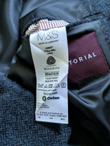 Marks & Spencer Abraham Moon Sport Coat 44L Charcoal Blue Herringbone 2-button Worsted Wool Tweed