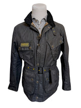 Barbour International Belted Jacket M Slim Soft Black Waxed Cotton