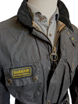 Barbour International Belted Jacket M Slim Soft Black Waxed Cotton