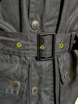 Barbour International Belted Jacket M Slim Soft Black Waxed Cotton