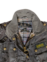 Barbour Ladies International Belted Waxed Jacket M/6 US Charcoal Brown Cotton