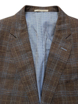 Pal Zileri Sport Coat 48R Light Brown Plaid 2-Button Wool/Silk/Linen