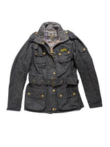 Barbour Ladies International Belted Waxed Jacket 4 US Black Cotton