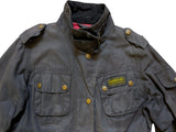 Barbour Ladies International Belted Waxed Jacket M/6 US Union Jack Black Cotton