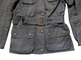 Barbour Ladies International Belted Waxed Jacket M/6 US Union Jack Black Cotton