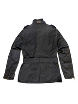 Barbour Ladies International Belted Waxed Jacket M/6 US Union Jack Black Cotton