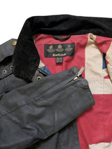 Barbour Ladies International Belted Waxed Jacket M/6 US Union Jack Black Cotton