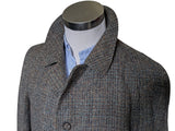 Vintage Dunn & Co. Scottish Tweed Balmacaan Raglan Coat M/40 Grey Teal Rust Plaid Wool