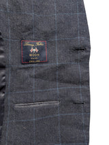 John Lewis x Abraham Moon Sport Coat 39/40R Soft Blue Windowpane 2-button Wool/Cotton