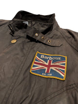 Barbour International Belted Jacket XL Brownish Charcoal Waxed Cotton Union Jack