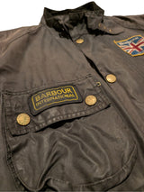 Barbour International Belted Jacket XL Brownish Charcoal Waxed Cotton Union Jack