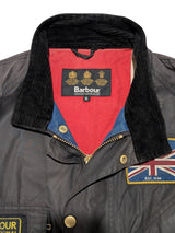 Barbour International Belted Jacket XL Brownish Charcoal Waxed Cotton Union Jack