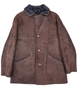 Vintage Jackson British Leather Lamb Shearling Coat M/40 Rich Brown 4-Button