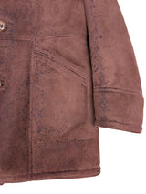 Vintage British Leather Lambsuede Shearling Coat M/40 Brown Spotted