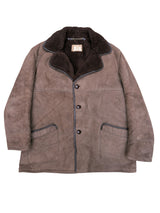 Vintage Crofters British Leather Lamb Shearling Coat XXL/46 Muted Brown 3-Button