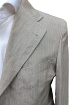 Brando Lubiam Suit 38R 3-Button Taupe Pink Striped Cotton/Ramie