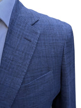 Bella Spalla Zegna Sport Coat Blue Plaid 2-Button Linen/Silk
