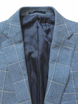 John Lewis x Kynoch Sport Coat 41/42R Sky Blue Windowpane 2-button Wool/Cotton/Cashmere