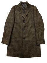 John Lewis x Abraham Moon Coat 40R Olive-Brown Plaid Wool Tweed
